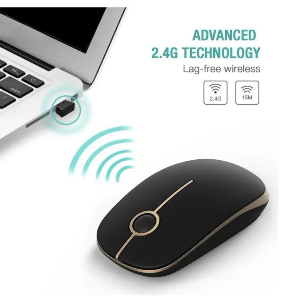 Wireless 2.4G Silent Mouse with USB Receiver DPI Precision Black Gold, New
